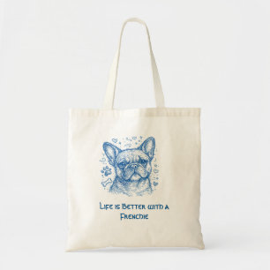 French Bulldog blue lineart doodle frenchie Tote Bag