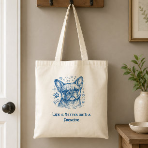 French Bulldog blue lineart doodle frenchie Tote Bag