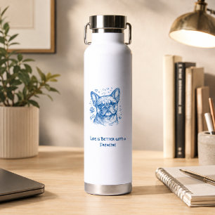 French Bulldog blue lineart doodle frenchie Water Bottle