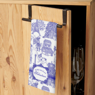 FRENCH BULLDOG Blue Toile Tea Towel