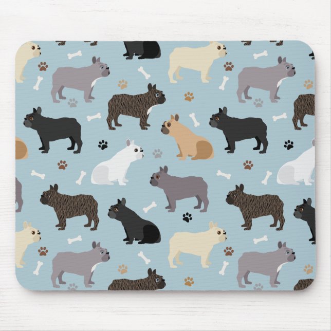 French Bulldog Bones and Paws Blue Mouse Mat (Front)