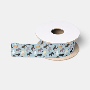 French Bulldog Bones and Paws Blue Satin Ribbon