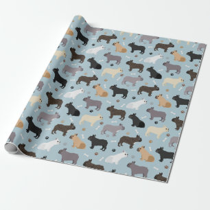 French Bulldog Bones and Paws Blue Wrapping Paper