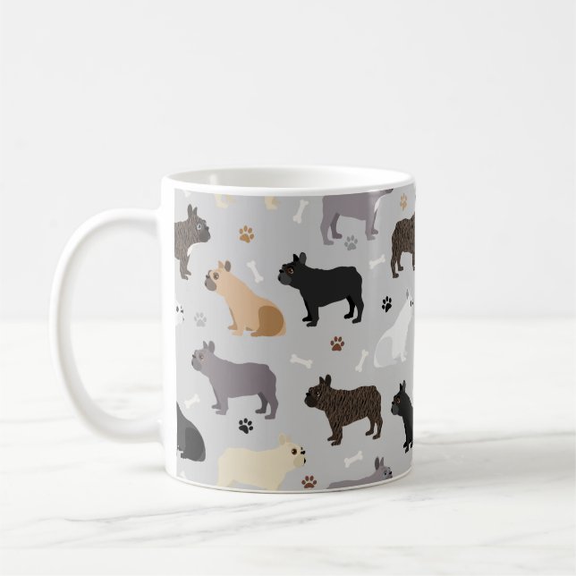 French Bulldog Bones and Paws Gray Coffee Mug (Left)