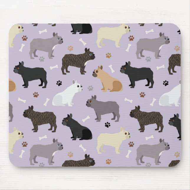 French Bulldog Bones and Paws Purple Mouse Mat (Front)