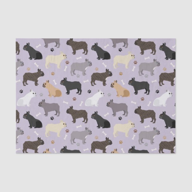 French Bulldog Bones and Paws Purple Tissue Paper (Front)