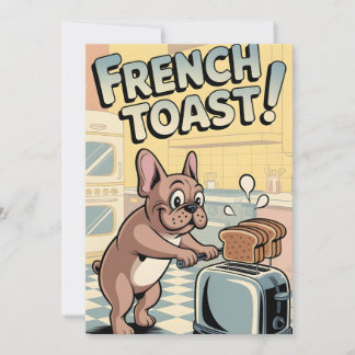 French Bulldog Breakfast Cartoon Art Holiday Card