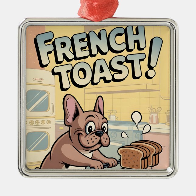 French Bulldog Breakfast Cartoon Art Metal Tree Decoration (Front)