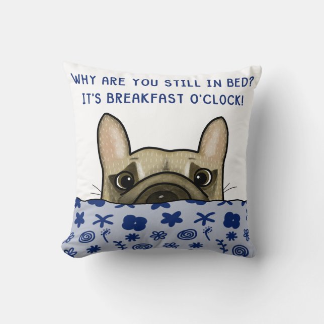 French Bulldog Breakfast O’Clock Cushion (Front)