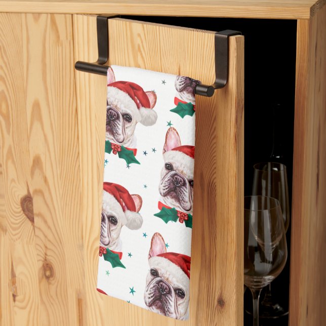 French Bulldog Breed Christmas Dog Pattern Tea Towel (Thirds Fold)