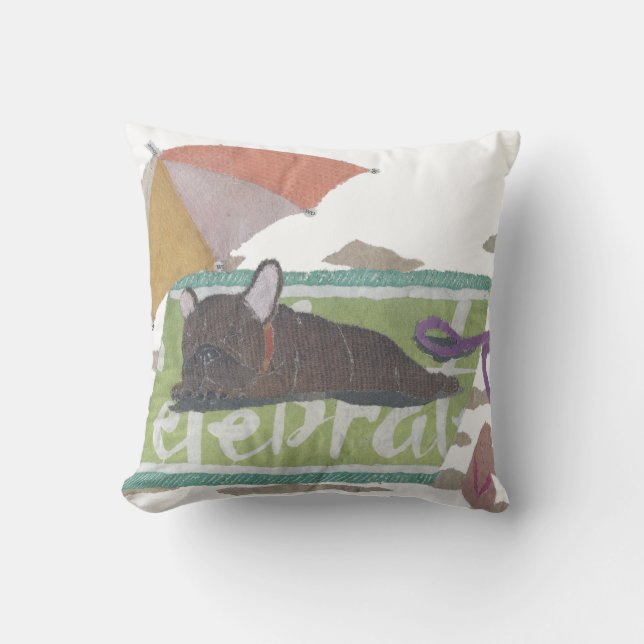 French Bulldog, Brindle Frenchie, Colourful, Beach Cushion (Front)
