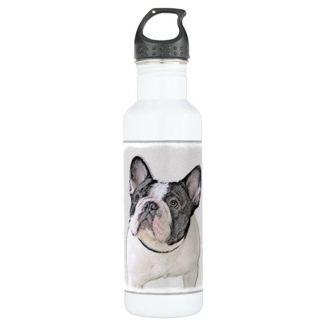French Bulldog (Brindle Pied) Painting - Dog Art 710 Ml Water Bottle (Front)