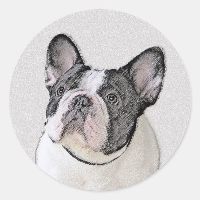 French Bulldog (Brindle Pied) Painting - Dog Art Classic Round Sticker (Front)