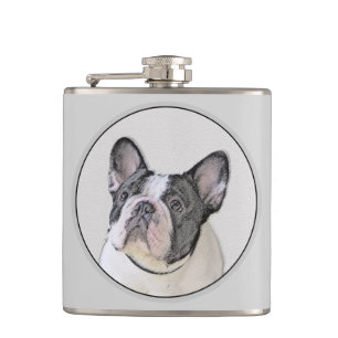 French Bulldog (Brindle Pied) Painting - Dog Art Hip Flask