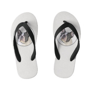 French Bulldog (Brindle Pied) Painting - Dog Art Kid's Flip Flops