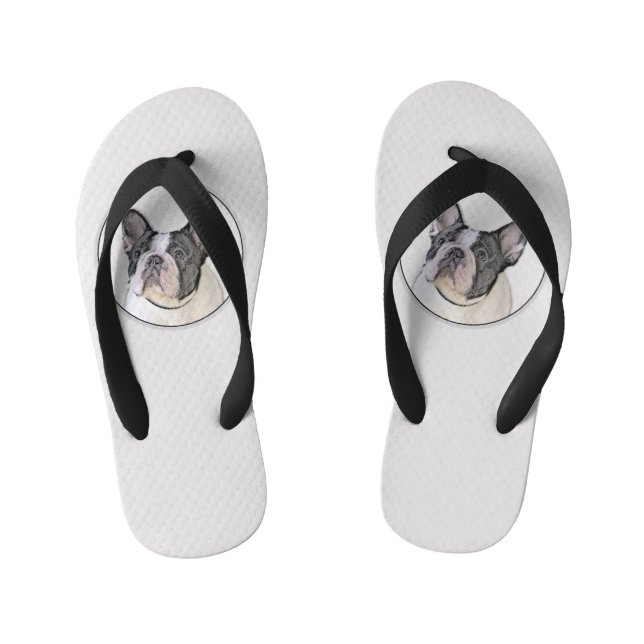 French Bulldog (Brindle Pied) Painting - Dog Art Kid's Flip Flops (Footbed)
