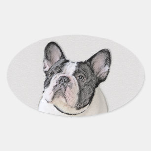 French Bulldog (Brindle Pied) Painting - Dog Art Oval Sticker