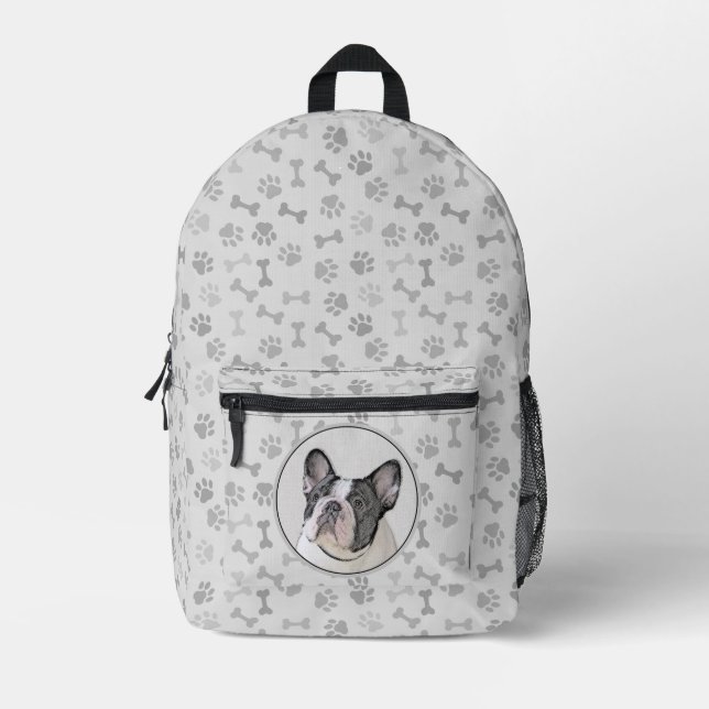 French Bulldog (Brindle Pied) Painting - Dog Art Printed Backpack (Front)