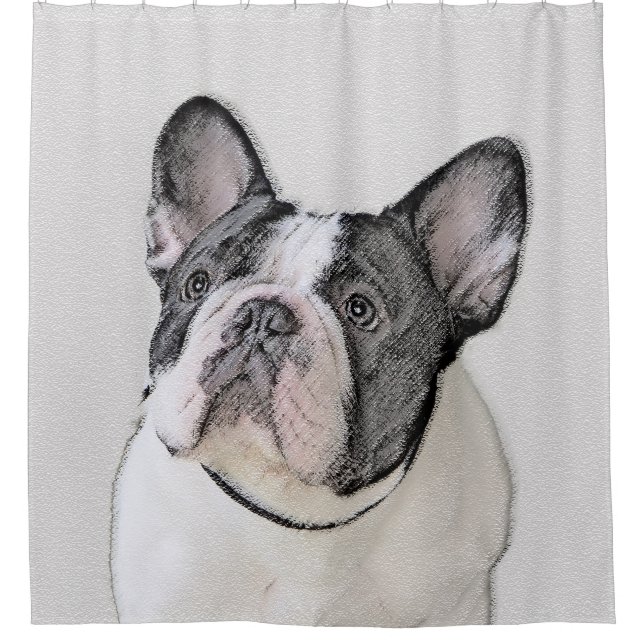 French Bulldog (Brindle Pied) Painting - Dog Art Shower Curtain (Front)