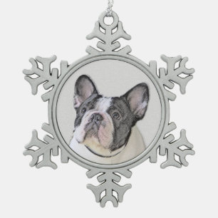 French Bulldog (Brindle Pied) Painting - Dog Art Snowflake Pewter Christmas Ornament