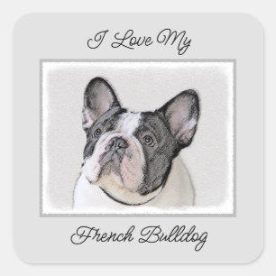 French Bulldog (Brindle Pied) Painting - Dog Art Square Sticker