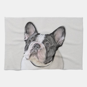 French Bulldog (Brindle Pied) Painting - Dog Art Tea Towel