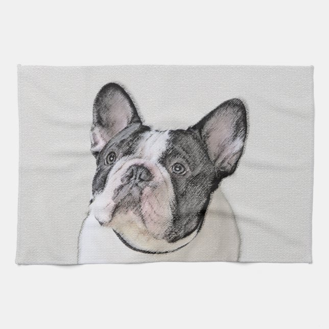 French Bulldog (Brindle Pied) Painting - Dog Art Tea Towel (Horizontal)