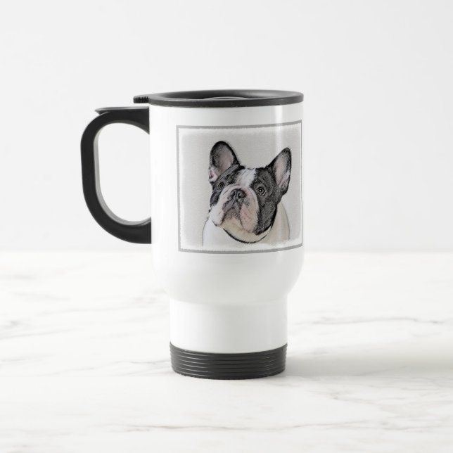 French Bulldog (Brindle Pied) Painting - Dog Art Travel Mug (Left)