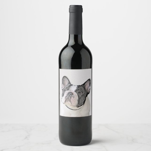 French Bulldog (Brindle Pied) Painting - Dog Art Wine Label (Front)