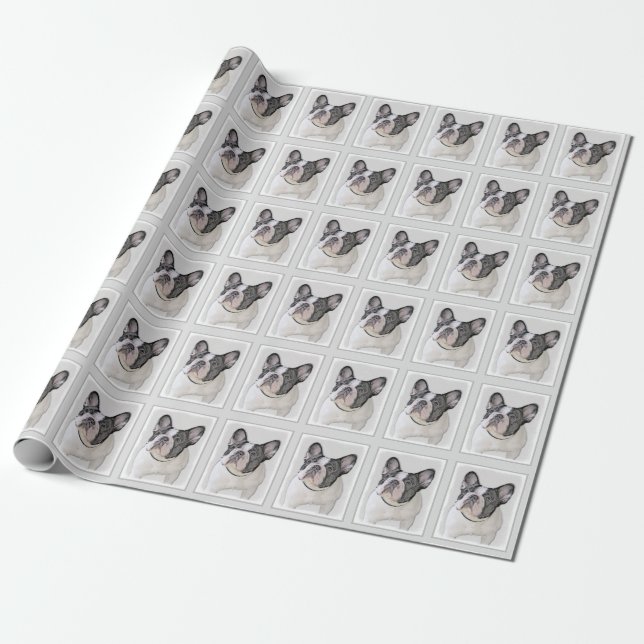 French Bulldog (Brindle Pied) Painting - Dog Art Wrapping Paper (Unrolled)