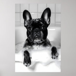 French Bulldog Bubble Bath Print, Funny Dog Poster