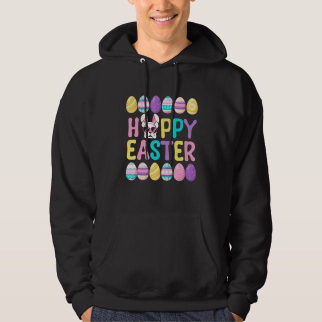 French Bulldog Bunny Ear Colourful Easter Eggs App Hoodie (Front)
