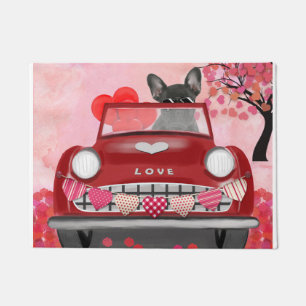 French Bulldog Car with Hearts Valentine's  Doormat