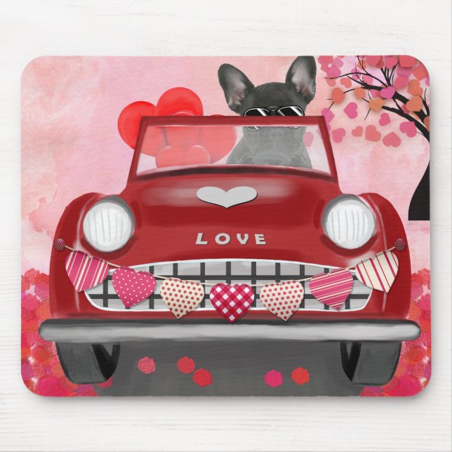 French Bulldog Car with Hearts Valentine's  Mouse Mat (Front)