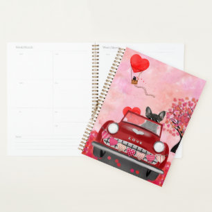 French Bulldog Car with Hearts Valentine's  Planner