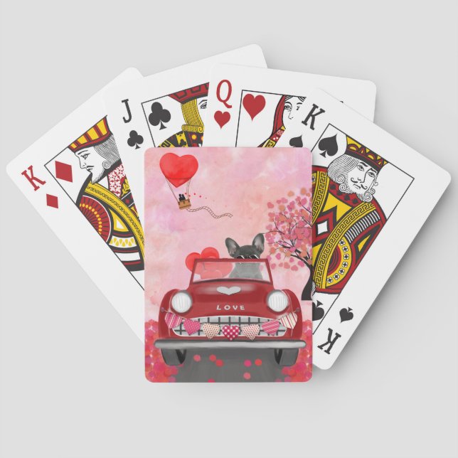 French Bulldog Car with Hearts Valentine's  Playing Cards (Back)