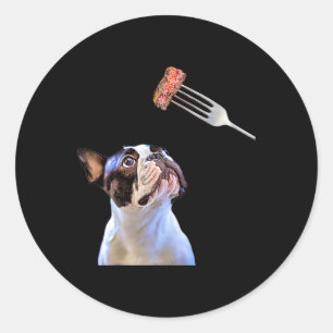 French Bulldog Cartoon Filter Steak Dinner Fun Dog Classic Round Sticker