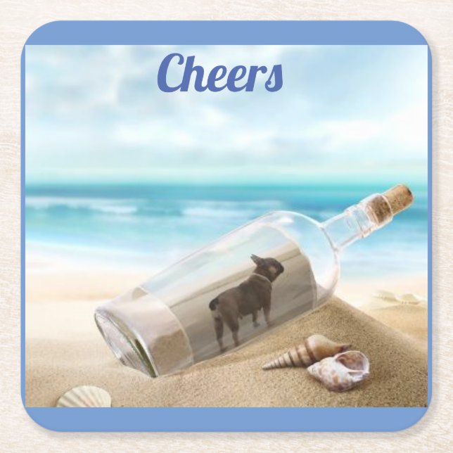 French Bulldog Cheers French Bulldog Square Paper Coaster (Front)