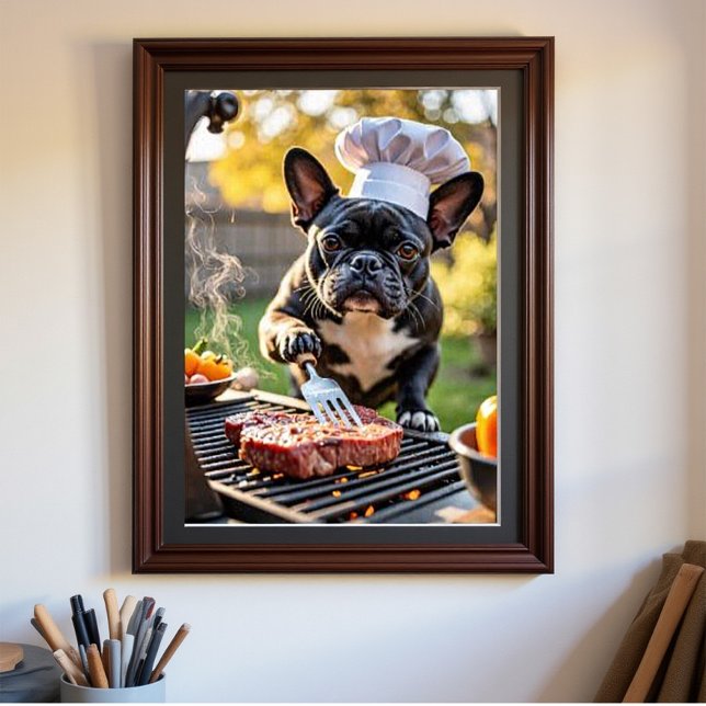 French Bulldog Chef Grills Dinner Poster (Creator Uploaded)