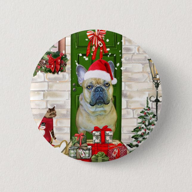 French Bulldog Christmas 6 Cm Round Badge (Front)