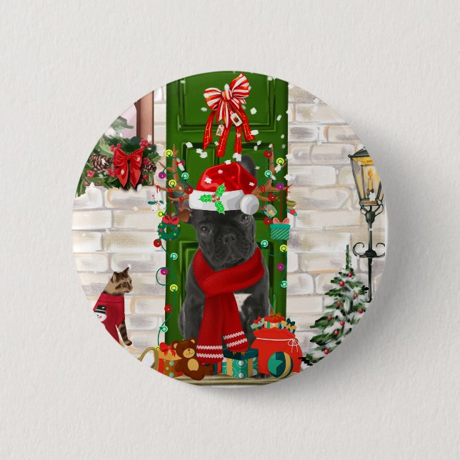 French Bulldog Christmas  6 Cm Round Badge (Front)