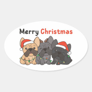 French Bulldog Christmas Animals Cute Dogs Classic Oval Sticker