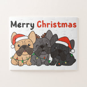 French Bulldog Christmas Animals Cute Dogs Jigsaw  Puzzle