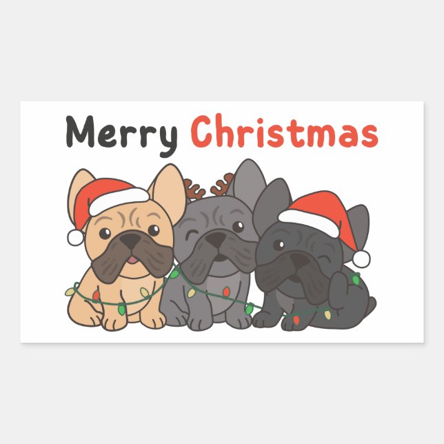 French Bulldog Christmas Animals Cute Dogs Square  Rectangular Sticker (Front)