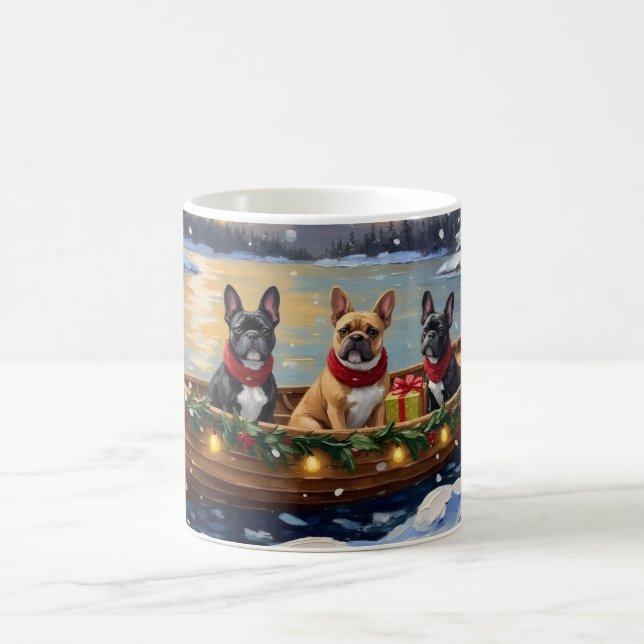 French Bulldog Christmas Boat Holiday Coffee Mug (Center)