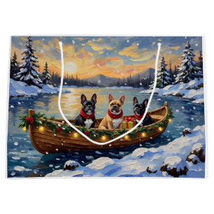 French Bulldog Christmas Boat Holiday Large Gift Bag
