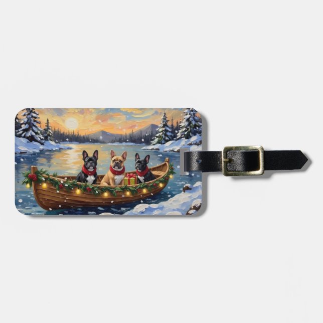 French Bulldog Christmas Boat Holiday Luggage Tag (Front Horizontal)