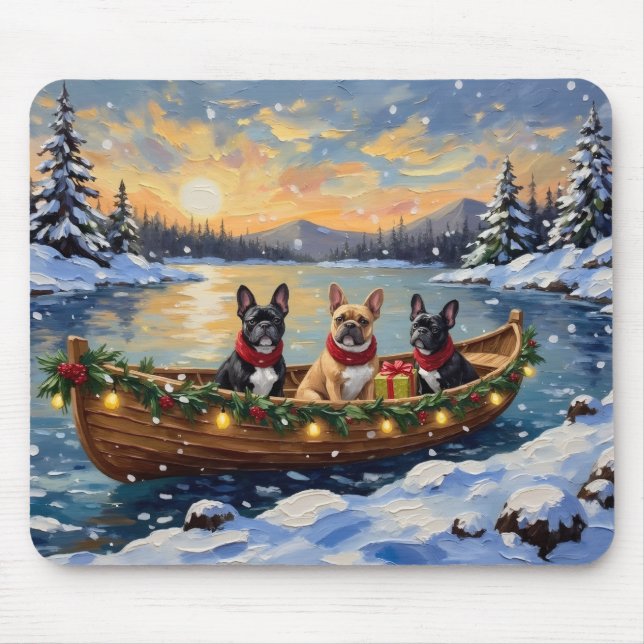 French Bulldog Christmas Boat Holiday Mouse Mat (Front)
