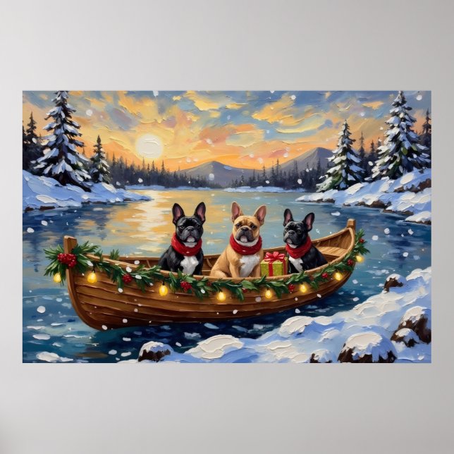 French Bulldog Christmas Boat Holiday Poster (Front)