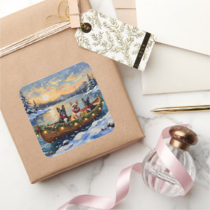 French Bulldog Christmas Boat Holiday Square Sticker